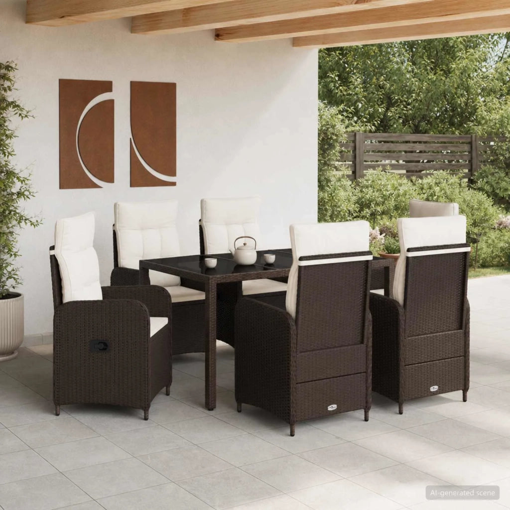 Set da pranzo per esterni 7 pz Marrone e Bianco Crema 3422315