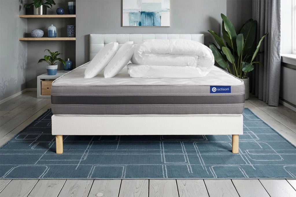 Pacchetto letto completo - Materasso 200x200cm + Box spring con doghe (kit) + 2 cuscini + Piumino - Actiflex Relax
