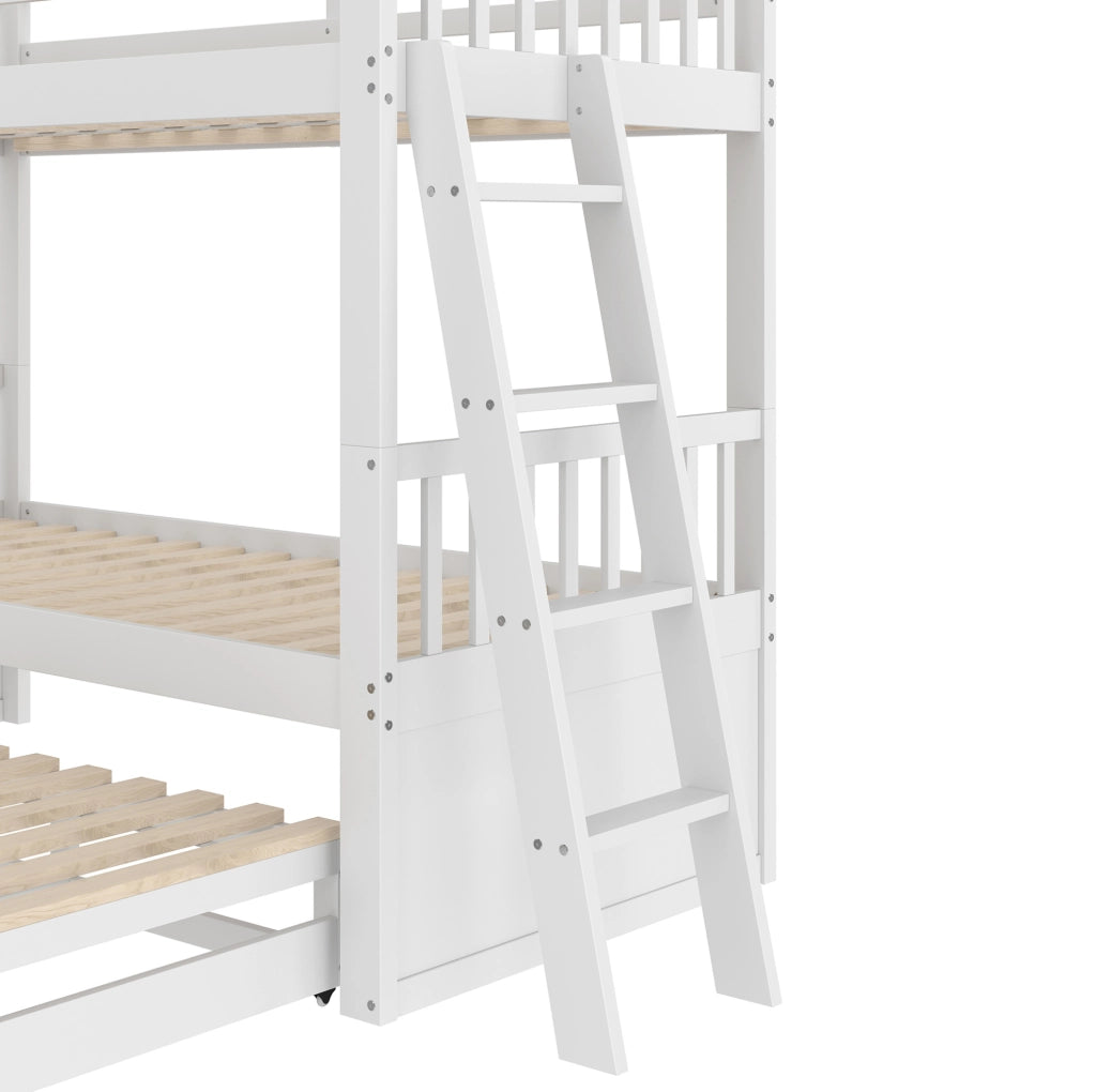 Letto a castello 90x200 cm con letto estraibile e 3 cassetti in pino e MDF bianco