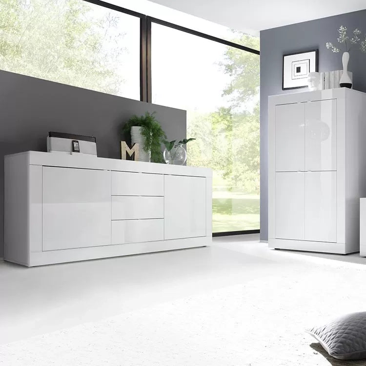 Madia moderna 2 ante 3 cassetti bianco lucido 210x43x86 - Mobili 2G