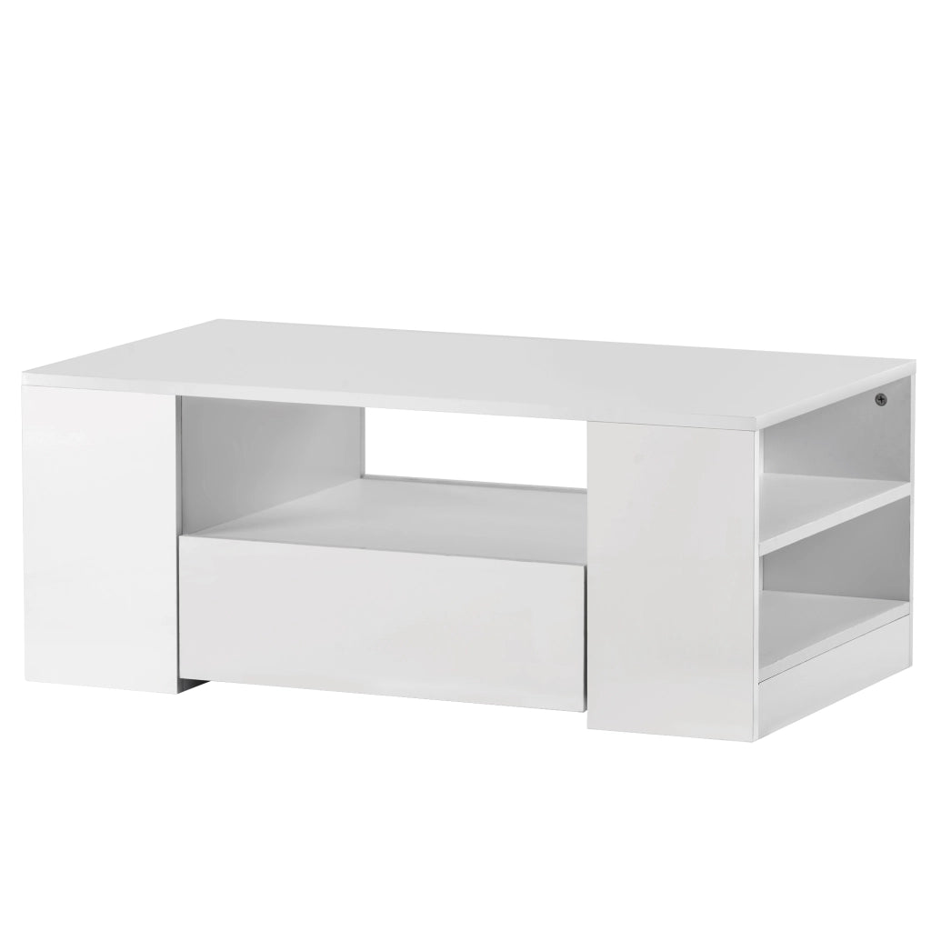 Tavolino da salotto LED con 2 cassetti e 2 ripiani; bianco; 95x53x37 cm