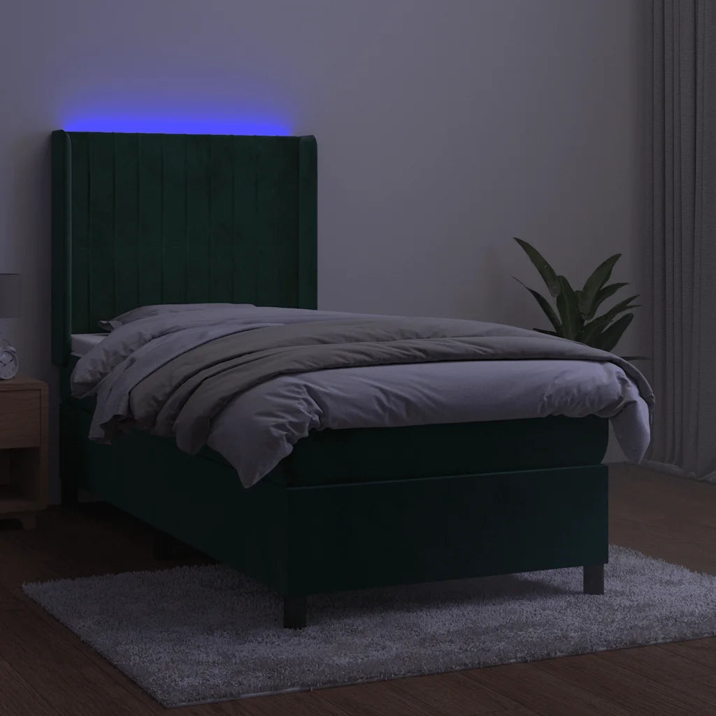 Letto a Molle con Materasso e LED Verde Scuro 100x200cm Vellutocod mxl 99453