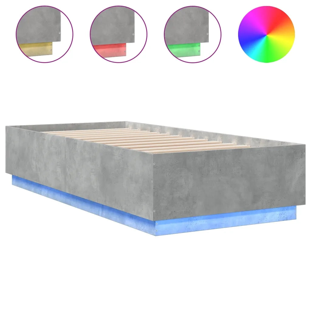 Giroletto Luci LED-Struttura Letto con LED Grigio Cemento 90x200cm in Legno Multistrato 970533