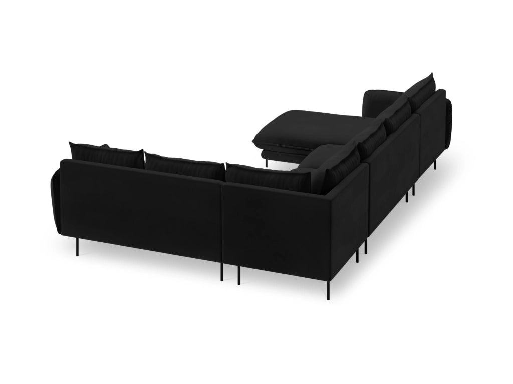 Cosmopolitan Design - Divano panoramico destro "Vienna" 7 posti in velluto nero 