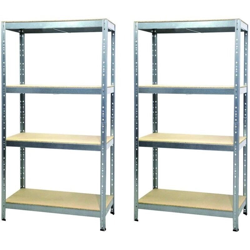 2 SCAFFALI IN METALLO ZINCATO CON PIANI IN TRUCIOLATO 90 X 40 X 174 CM 4 RIPIANI