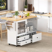 Isola cucina mobile 100x42-70x91,5 cm bianca e naturale con contenitore