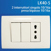 Trade Shop - Placca Placchetta 3 Posti Completa 2 Interruttori Presa Bipasso Incasso 503 -