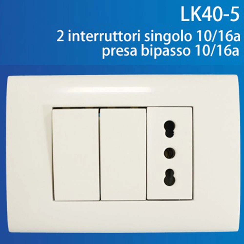 Trade Shop - Placca Placchetta 3 Posti Completa 2 Interruttori Presa Bipasso Incasso 503 -