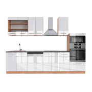 Cucina componibile Fame-Line Bianco lucido/Rovere dorato 300 cm con armadio alto, PL Antracite Vicco