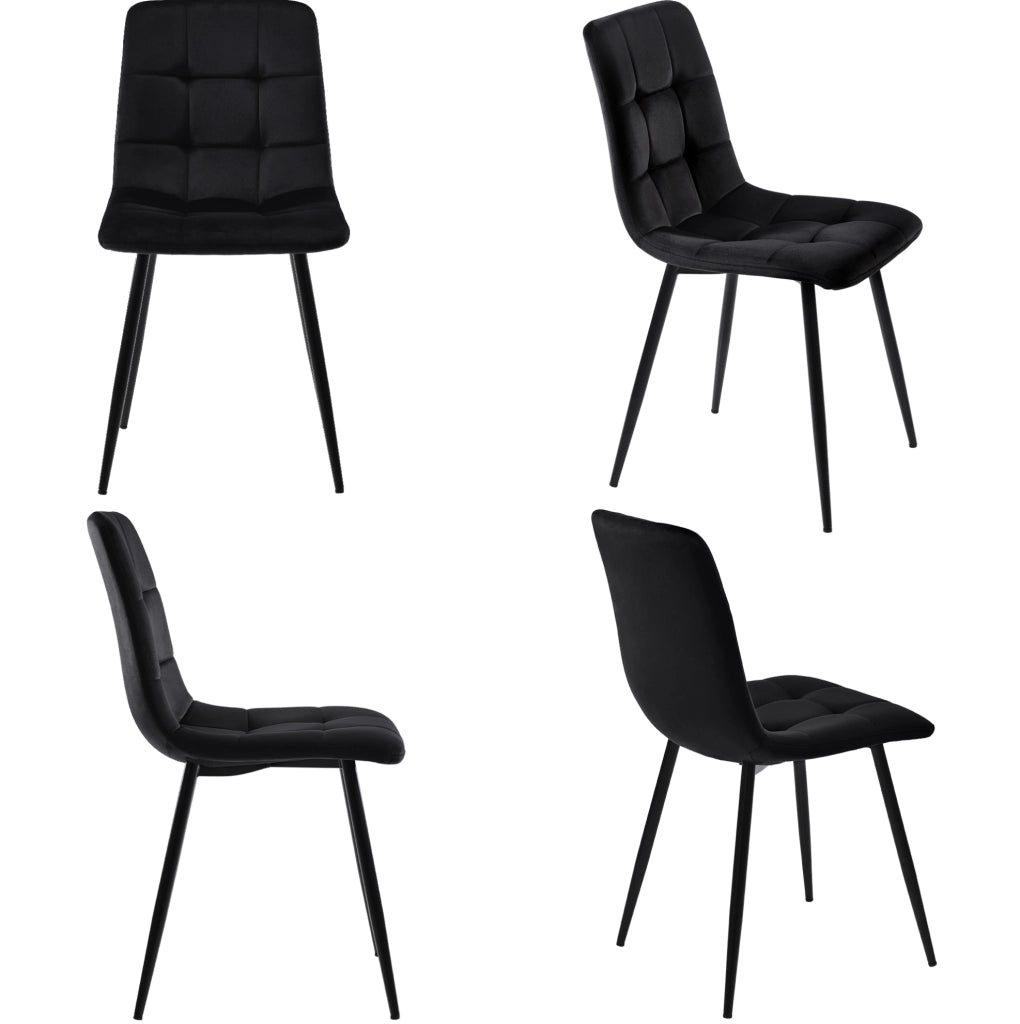 Set tavolo da pranzo rettangolare con 4 sedie in velluto nero