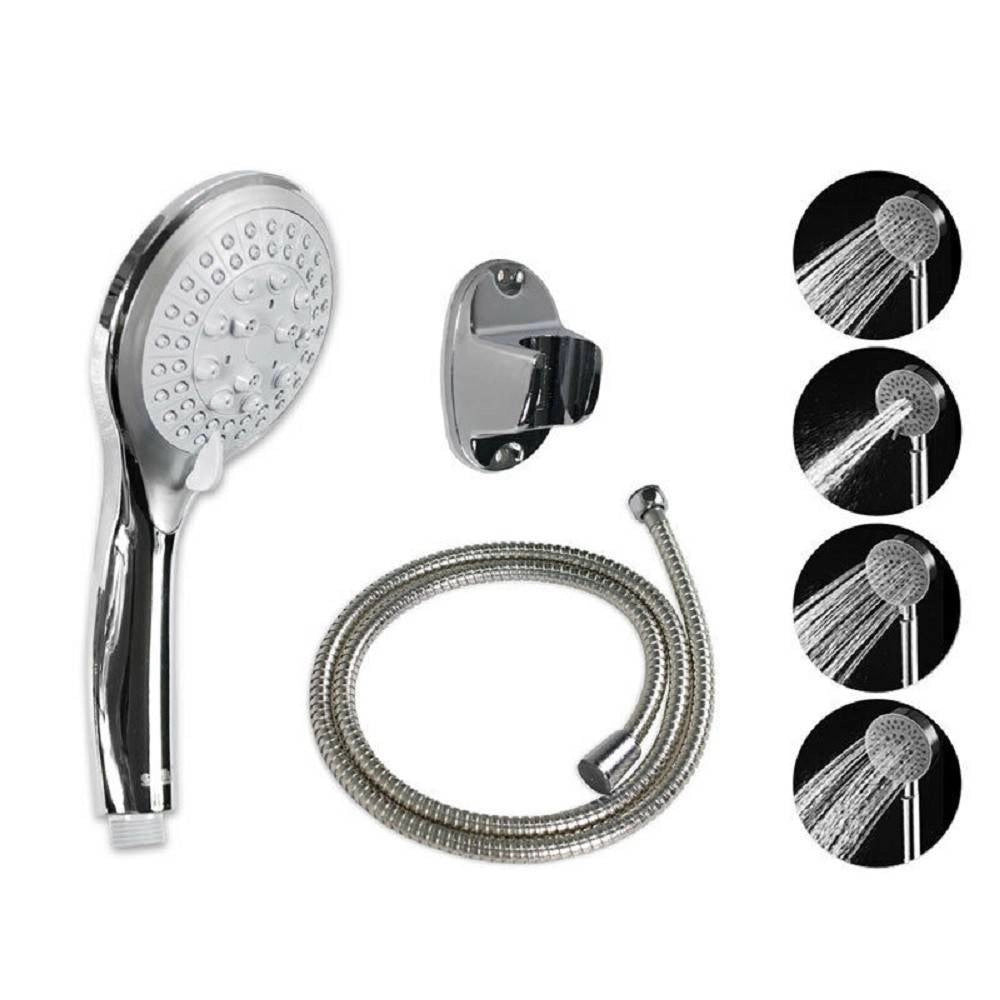 Trade Shop - Soffione Con Tubo Flessibile 1,8mt Doccetta Telefono Supporto Muro Grigio 52048 -