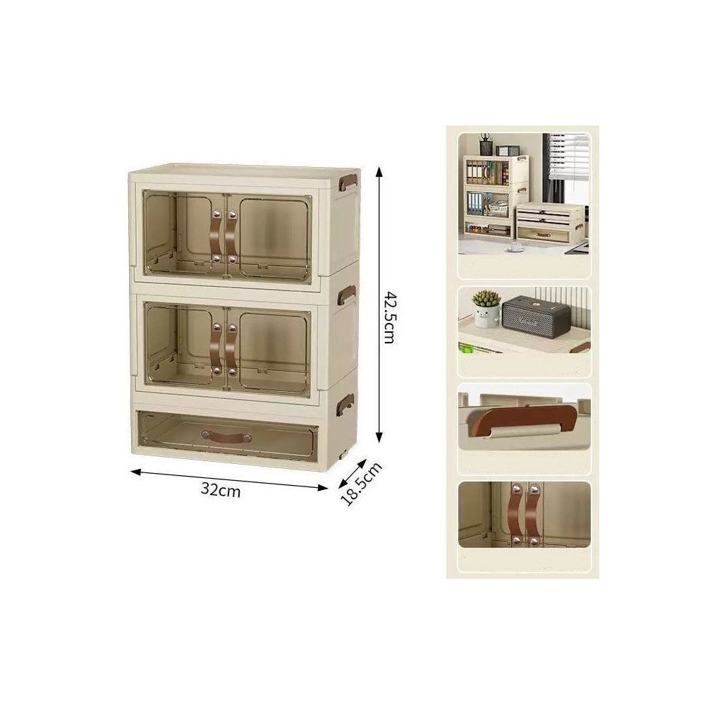 Trade Shop - Mobiletto Organizer Pieghevole A 2 Ripiani Con Cassetto Armadietto Da Scrivania Camera -
