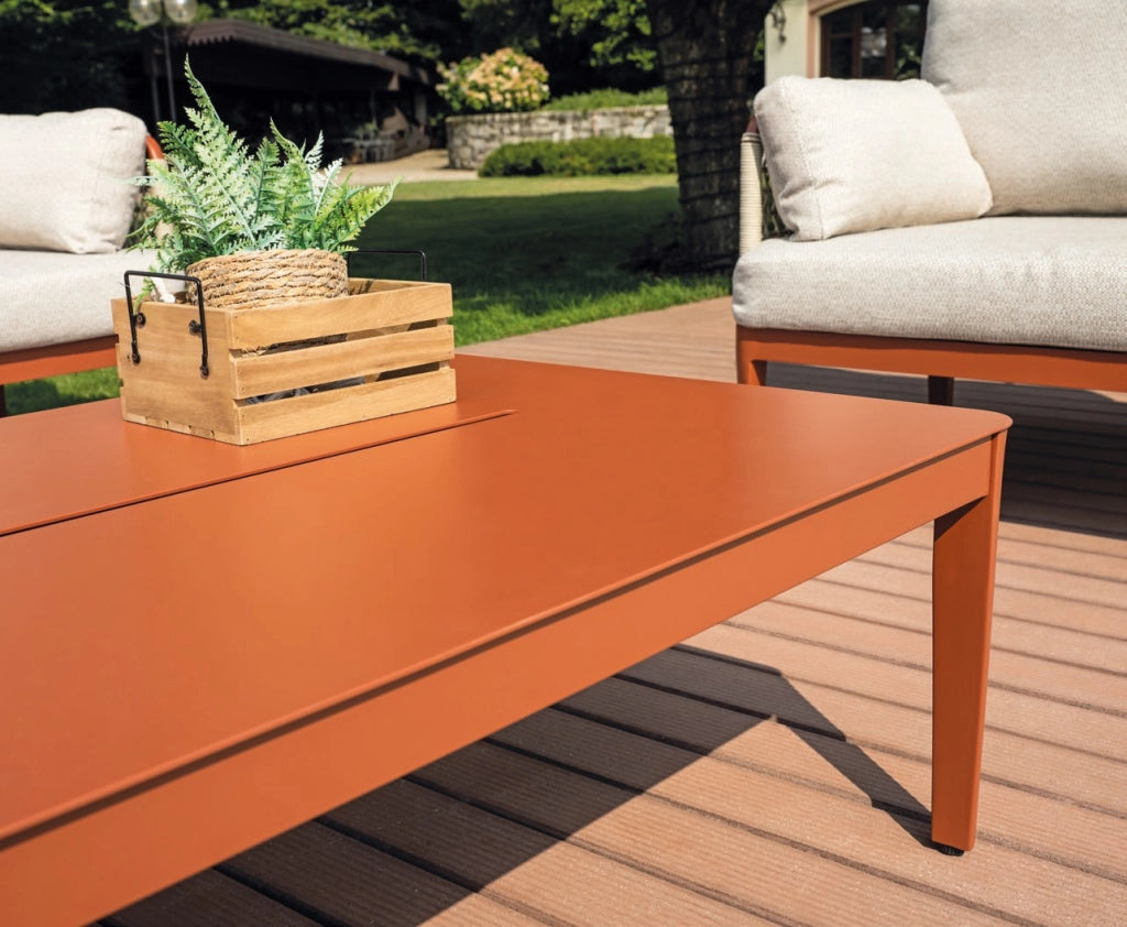 Salotto da esterno divano con poltrone e tavolino alluminio rosso, corda beige Bandol