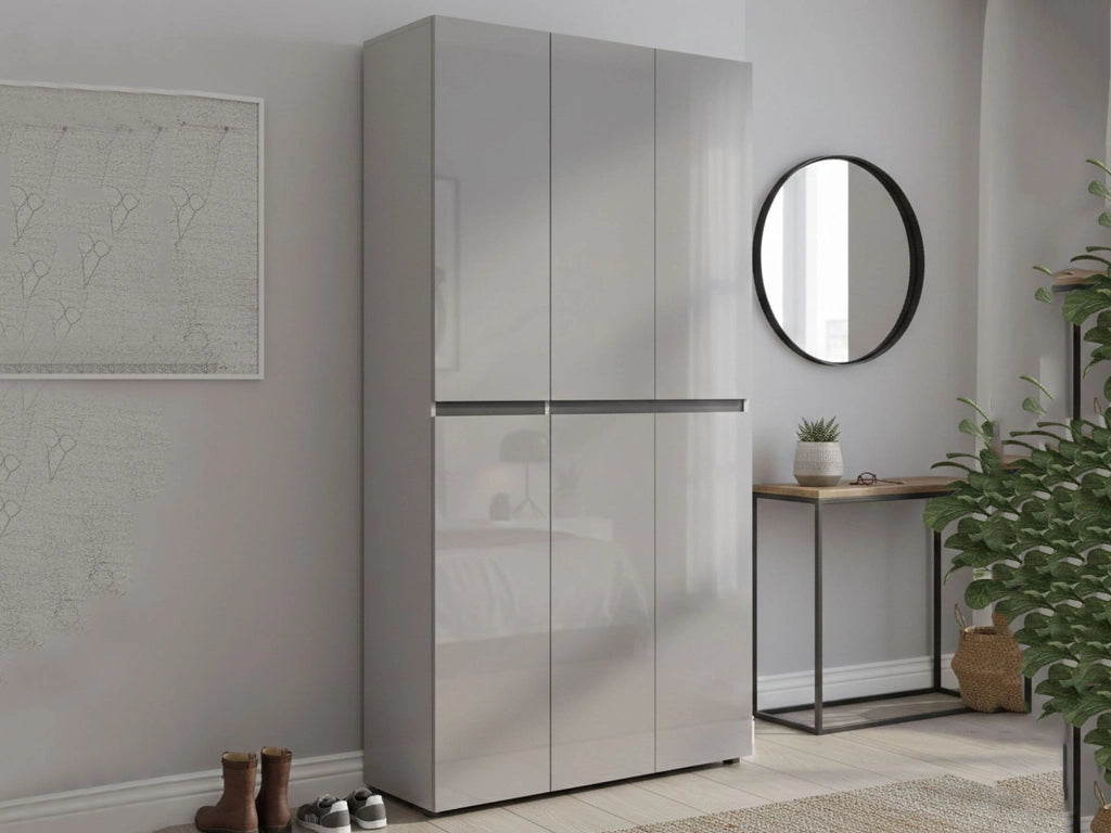 Scarpiera Diva, Mobile portascarpe, Armadio da ingresso multiuso, Mobiletto per calzature, Made in Italy, 122x34h200 cm, Grigio