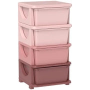 Contenitori Portaoggetti per Bambini con 4 Scatole, Bordi Arrotondati, Design Rialzato, 37x37x76 cm, Rosa