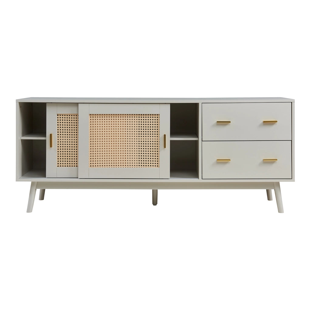 Mobile Porta TV Susa con Cassetti e Ante Scorrevoli in Polyrattan 160x40x65 cm Beige [en.casa]