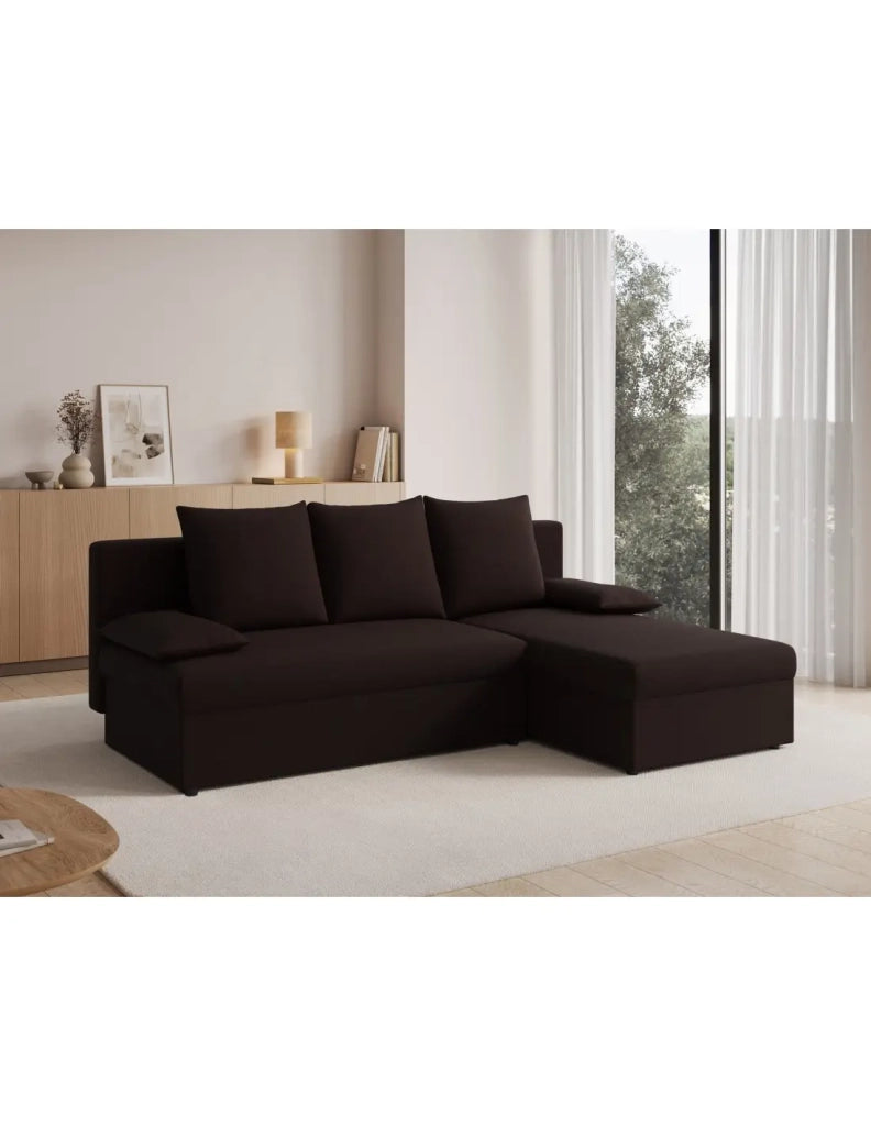 Divano ad angolo Marrone scuro 3 posti trasformabile con contenitore 206x90x146cm GINA