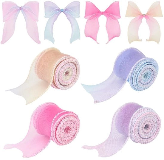 Set di decorazioni a gradient con filo organza 40 metri - Materiale premium polyester - Decorazioni per fiori - Set di filo decorativo - Pacchetti di regalo