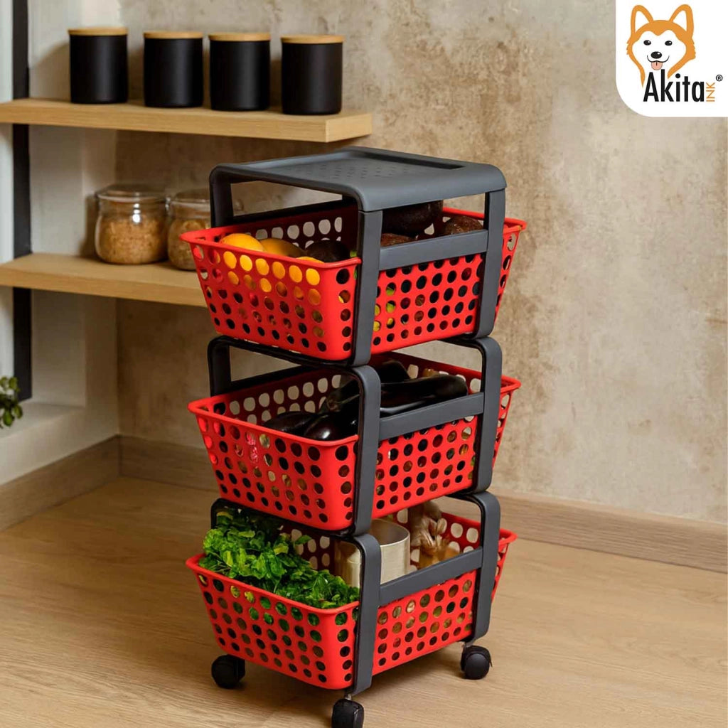 Akitaink Carrello Portatutto 3 Ripiani Rosso