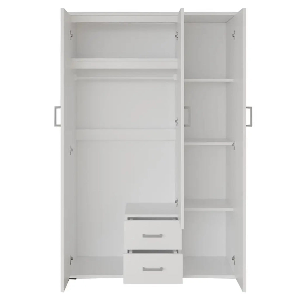 Armadio a 3 ante con specchio TOM - Dimensioni: H185 x L120 x P52 cm - Colore bianco - Stile design