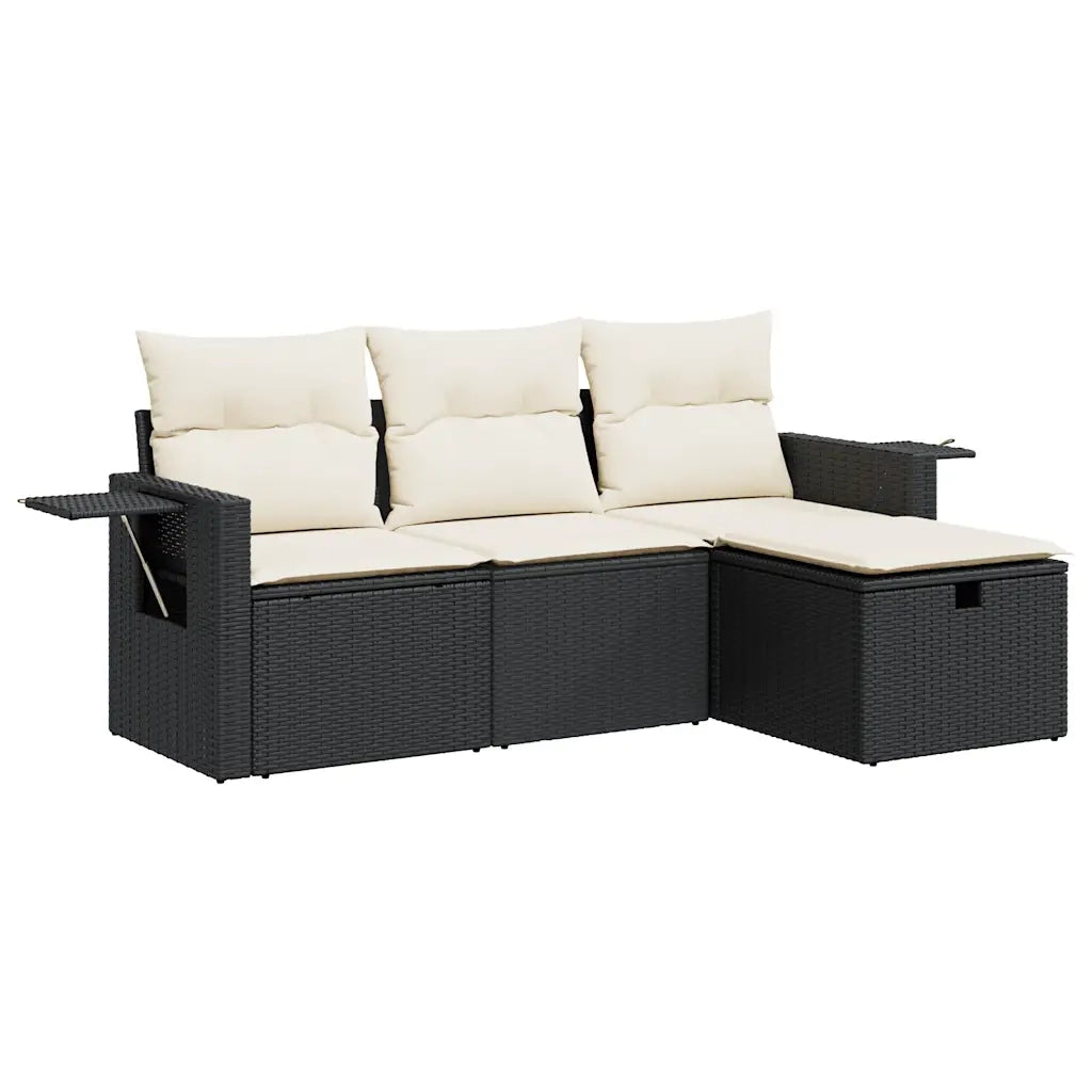 Set Divani da Giardino 4 pz | Set Salotto da Giardino con Cuscini Nero in Polyrattan