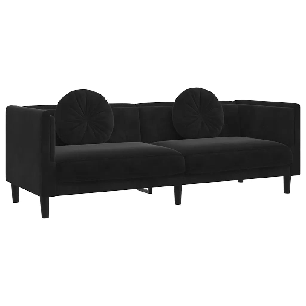 Divano a 3 Posti con Cuscini Nero in Vellutocod mxl 115922