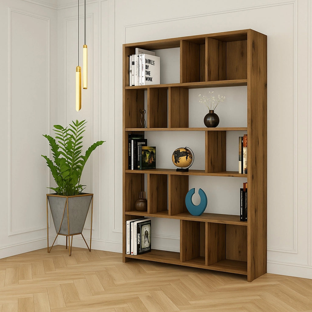 Biblioteca Karl, Libreria 5 Ripiani, 90x20x180h cm Marrone Noce