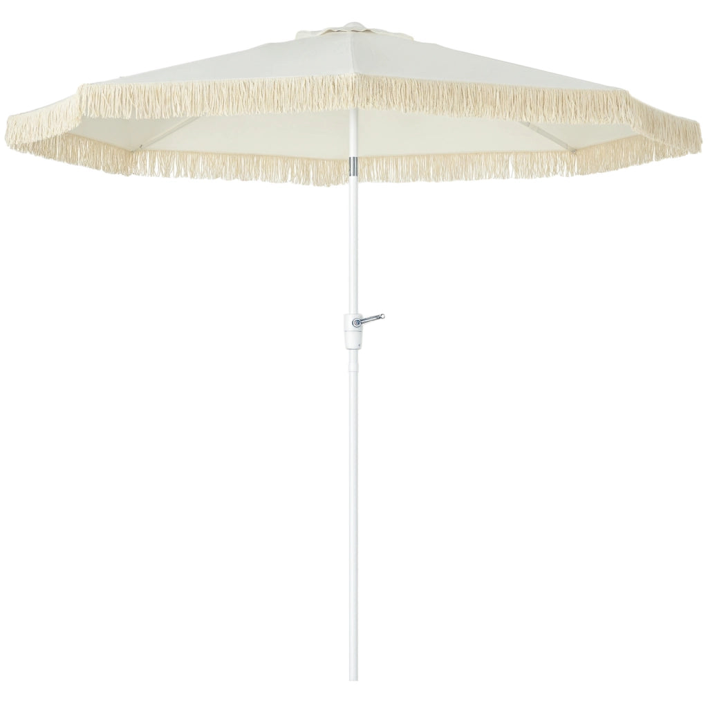 Ombrellone da giardino inclinabile con frange e manovella ¨C zephmum ¨C ? 265x245 cm Bianco