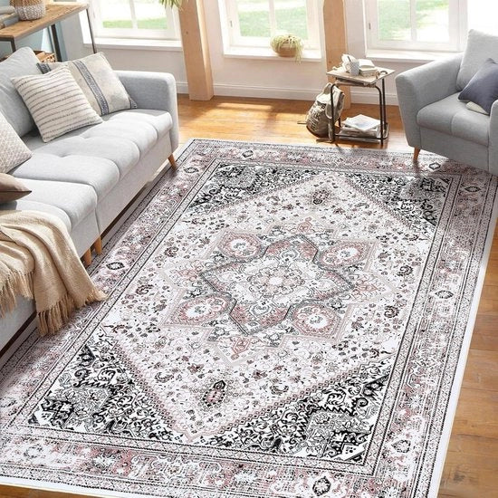 Tappeto bohemiano vintage - lavabile in macchina e antiscivolo - 1 pezzo - rosa - 120 x 170 cm