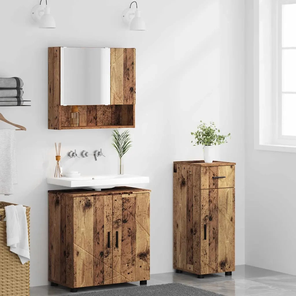 Set di mobili per il bagno con cassetto 3 pcs Legno vecchio 3392961
