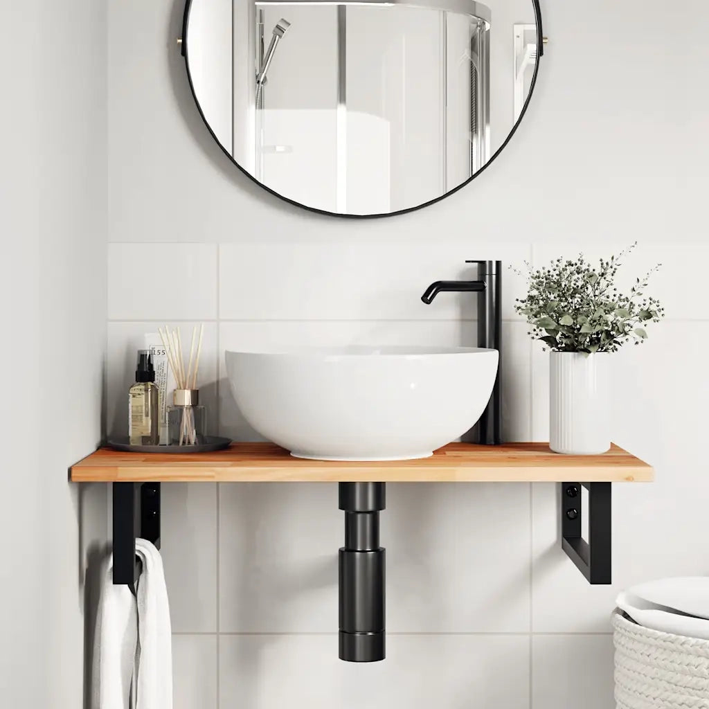 Ripiano a Parete per Lavabo in Acciaio e Massello di Acacia