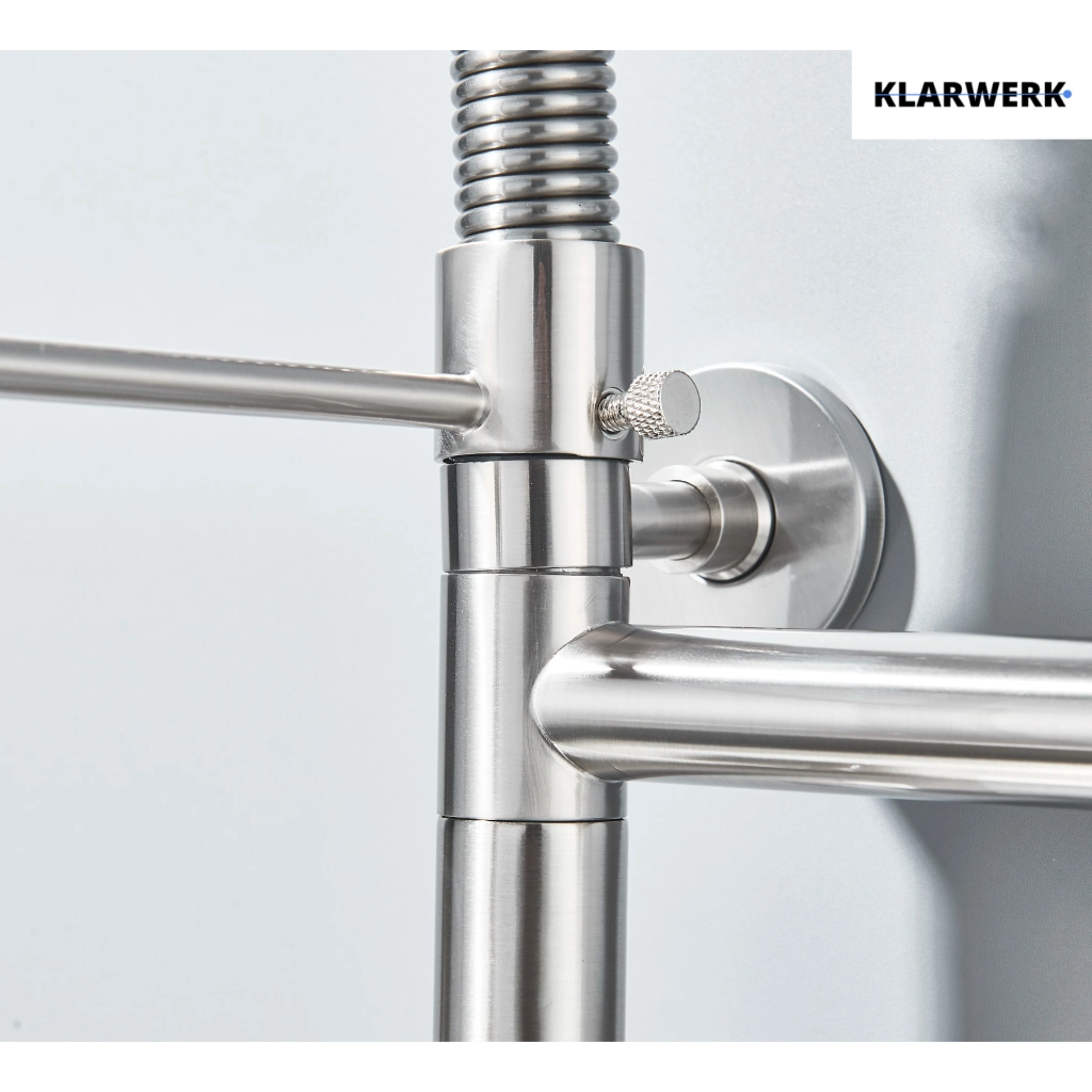 Björn|Catering Rubinetto monoforo a parete per acqua fredda argento| professionale da cucina in acciaio inox due docce| doppio lavello ristorante