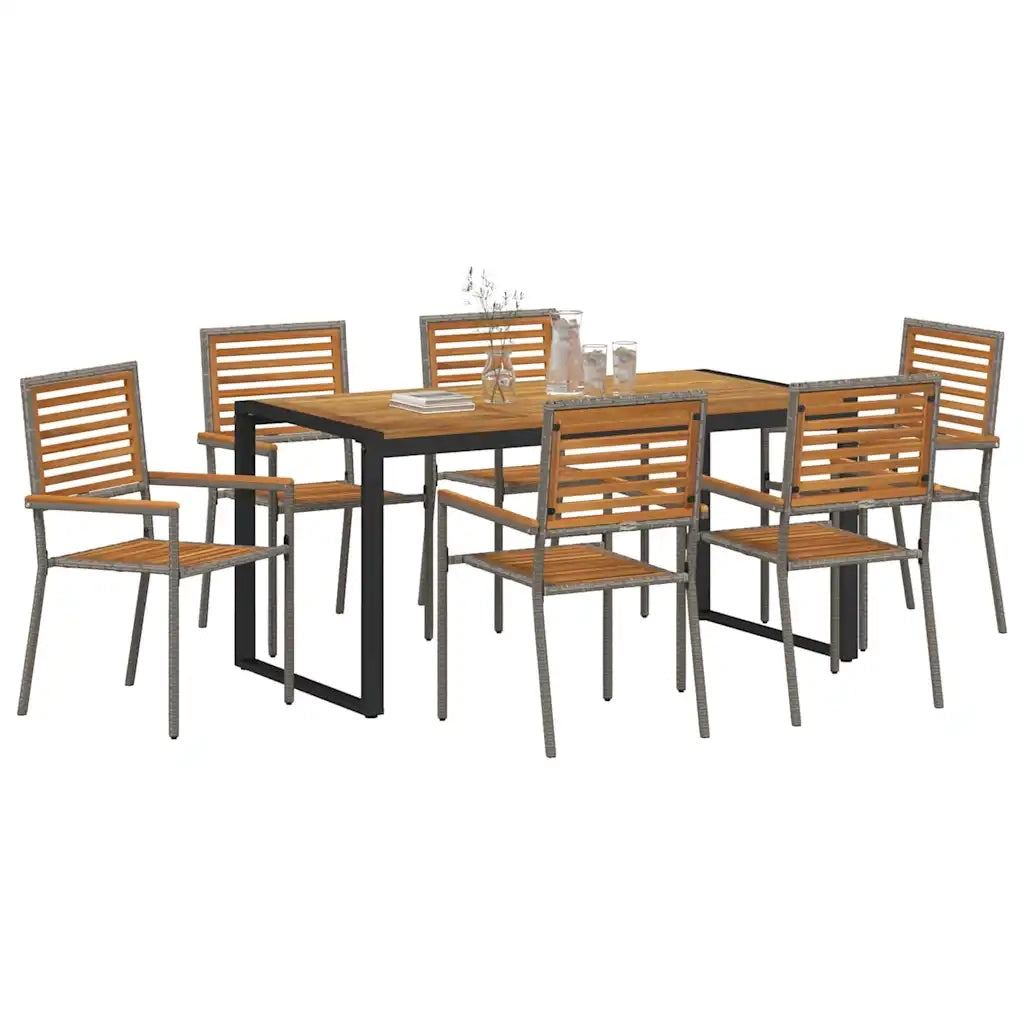 Set da Pranzo per Giardino 7 pcs Grigio e Marrone polyrattan 3365479