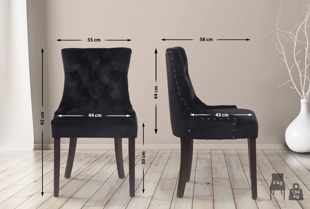 Set 4 poltrone pranzo Aberdeen in velluto nero,antico