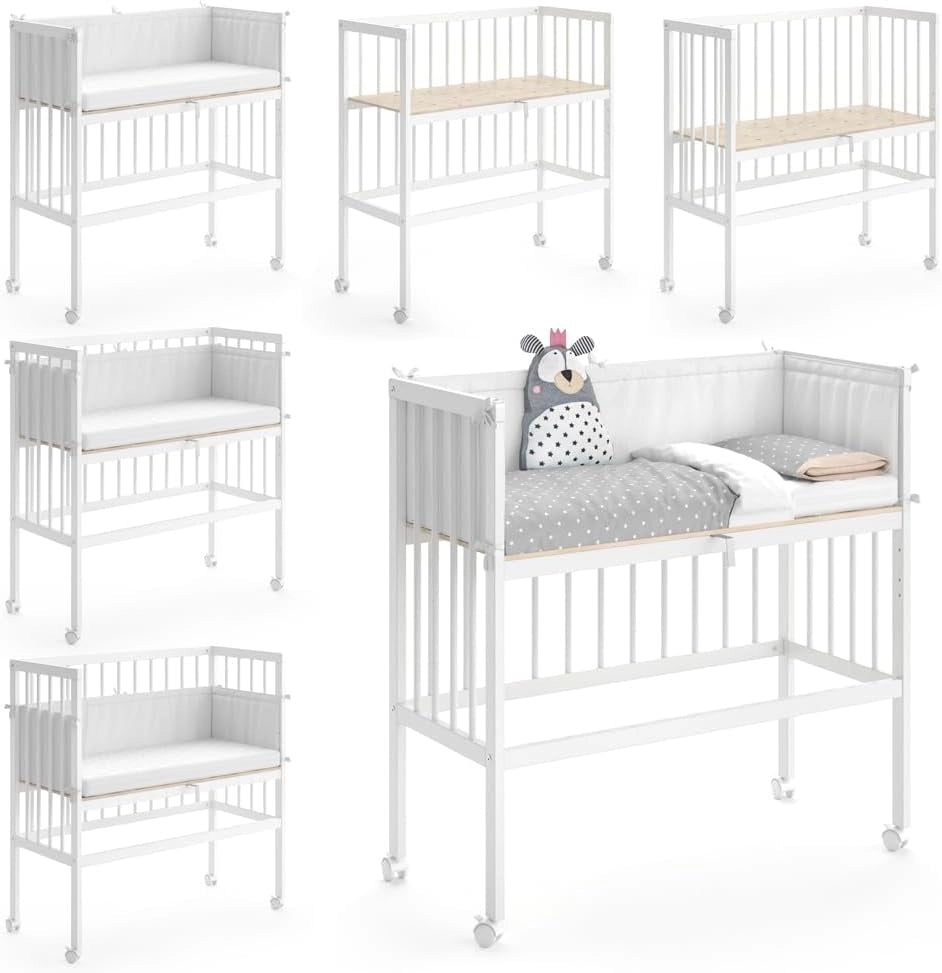 Lettino da attaccare al letto Sophie, Bianco, 94 x 42.5 cm 1 binario laterale, regolabile in altezza con ruote per un facile posizionamento