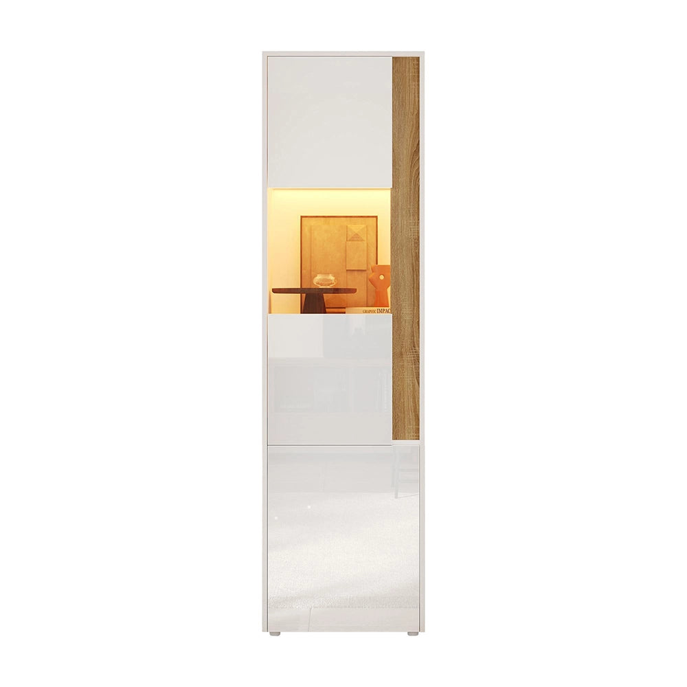 Armadio vetrina con illuminazione LED - Xylo - 50x40x179 cm - Bianco e naturale