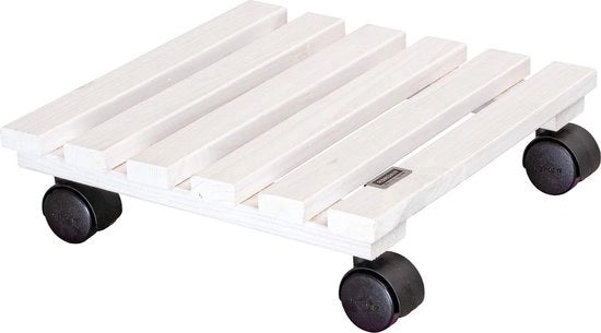 Carrello per piante 29 x 29 x 8 cm - carrello per fiori - legno FSC certificato - bianco - 100 kg di capacità di carico