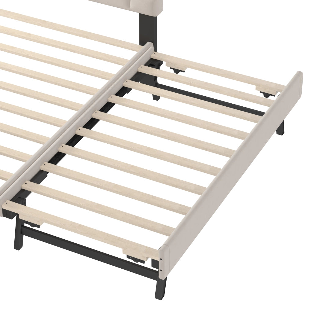 Letto Estraibile 140x200 cm; con Rete; reversibile in Velluto e MDF - Beige