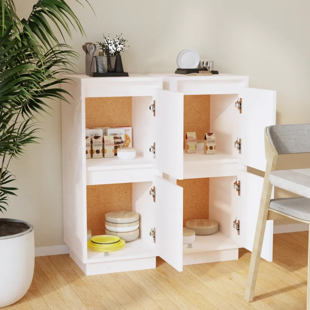 Credenze 2 pz Bianco 31,5x34x75 cm in Legno Massello di Pino