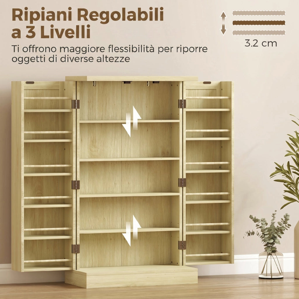 Mobile Dispensa con 12 Rastrelliere Spezie ¨C Zephmum ¨C Legno Naturale 104x40x200