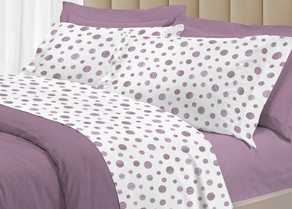 Completo Lenzuola Letto 100% Cotone Made Italy 3027 Disegno Dandy - Piazza E Mezza - Rosa