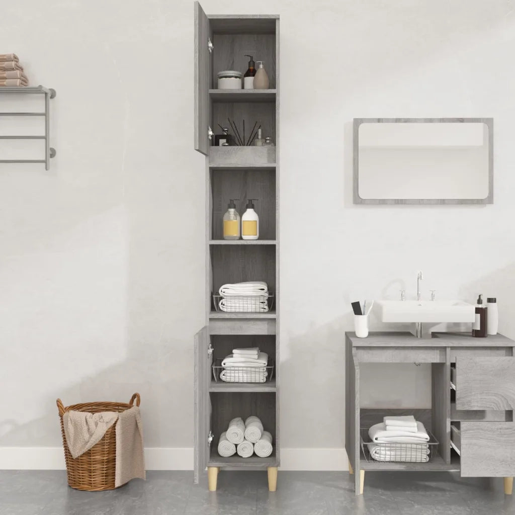 Armadietto Bagno Grigio Sonoma 30x30x190cm in Legno Multistratocod mxl 81559