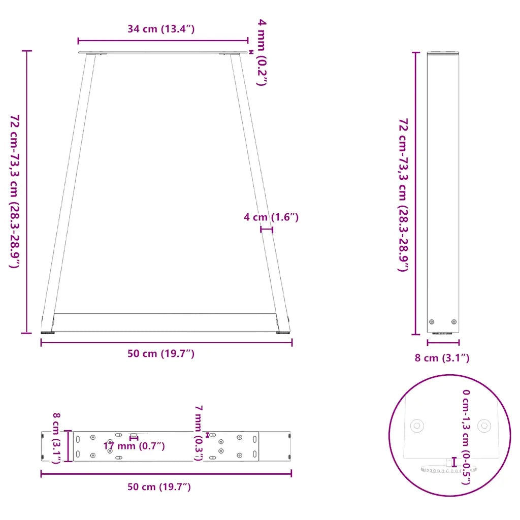 Gambe per tavolo da pranzo a forma di V 2 pz Antracite 50x(72-73,3) cm Acciaio