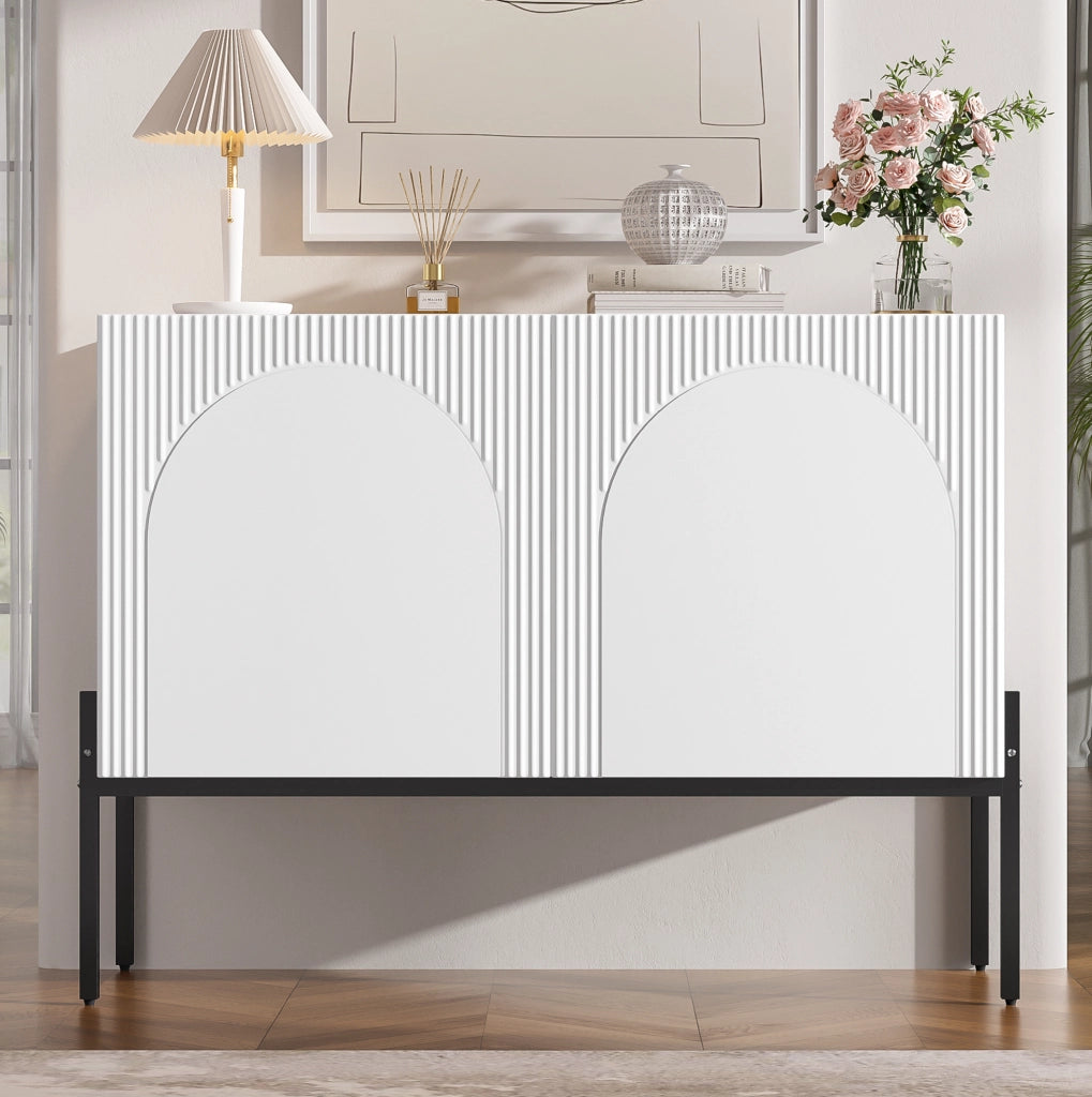 Credenza bianca 100x40x75 cm con 2 ante e gambe in metallo