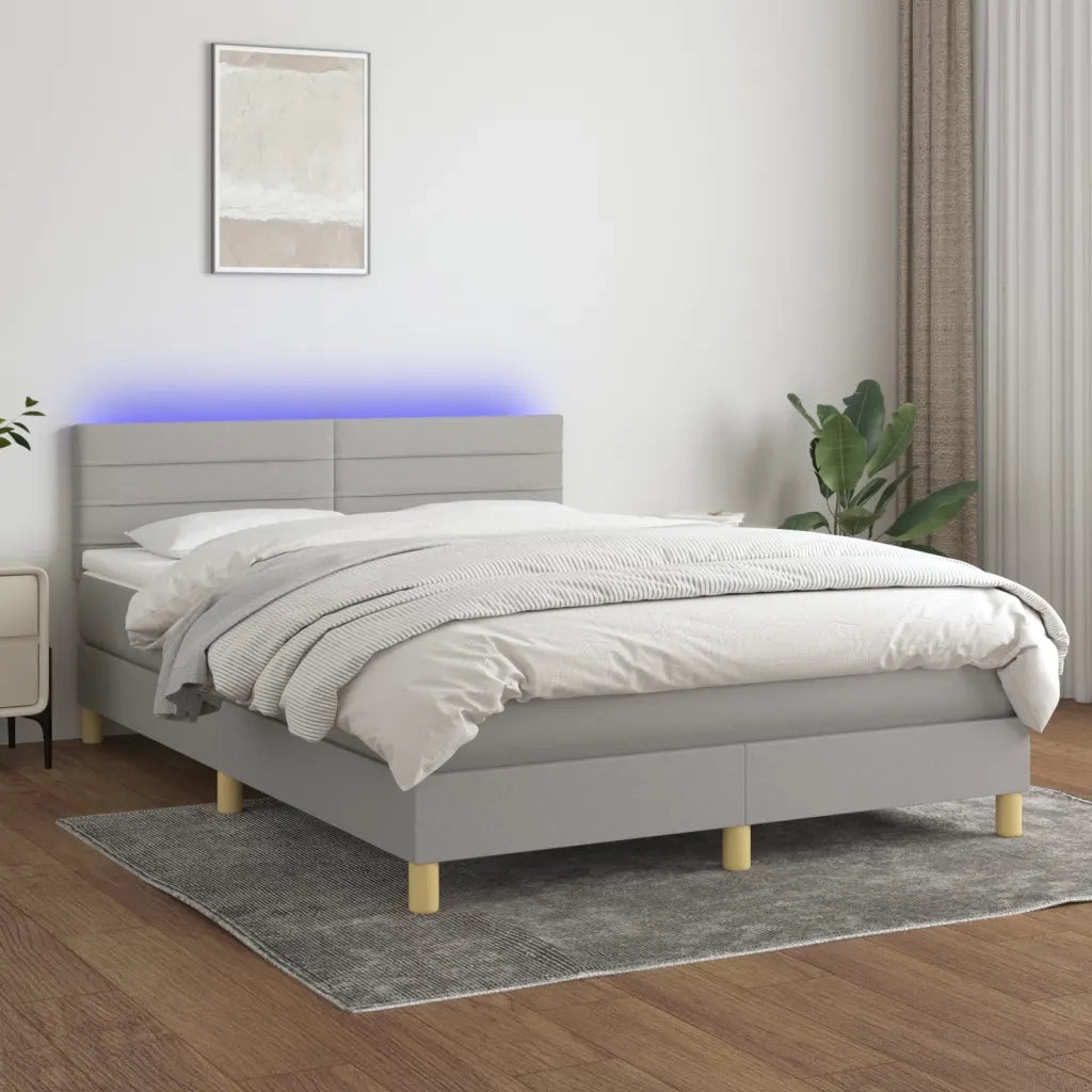Letto a Molle Materasso e LED Grigio Chiaro 140x200 cm Tessuto 3133797