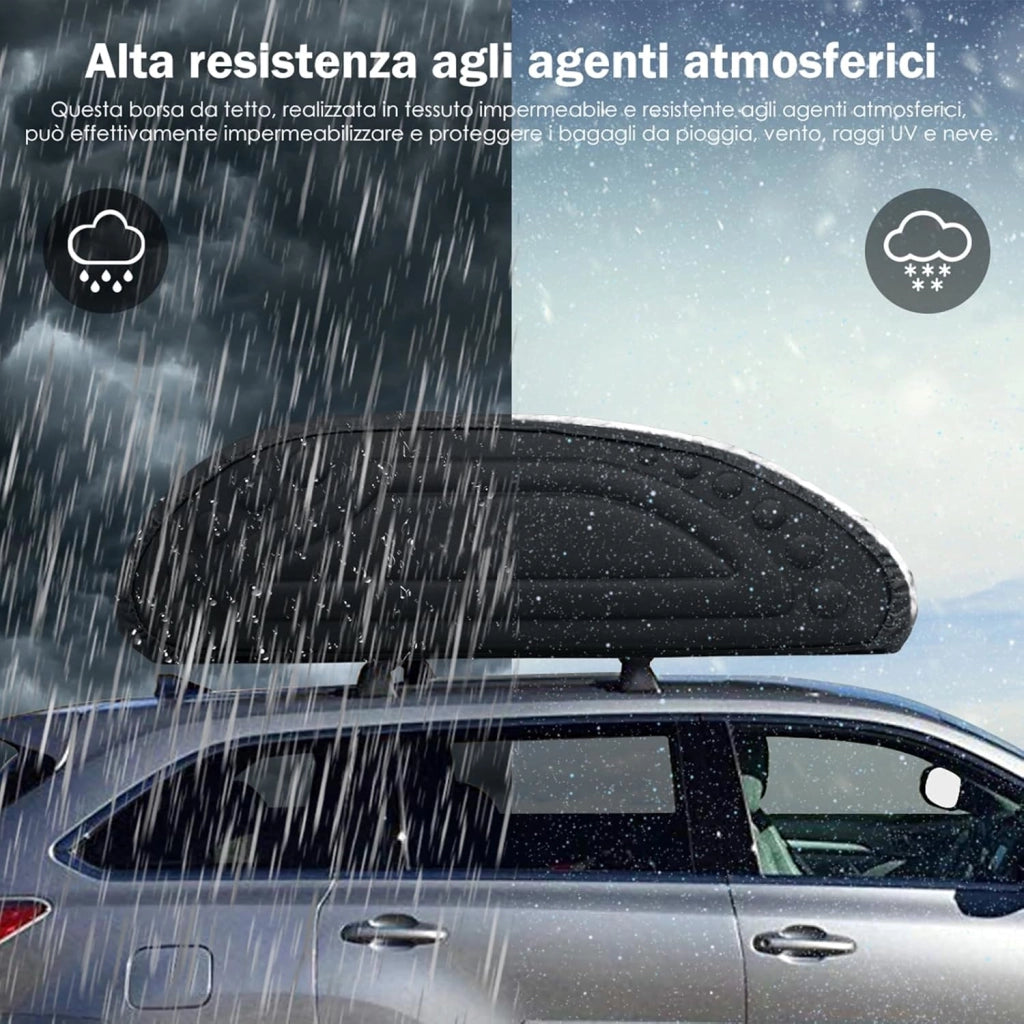 Borsa da Tetto per Auto Impermeabile 14Cu.Ft/400L, Box Tetto Universale Pieghevole con Borsa+ 4 Cinghie Rinforze+ 4 Ganci, Portabagagli per Tutti i Veicoli con/senza Barre Portapacchi