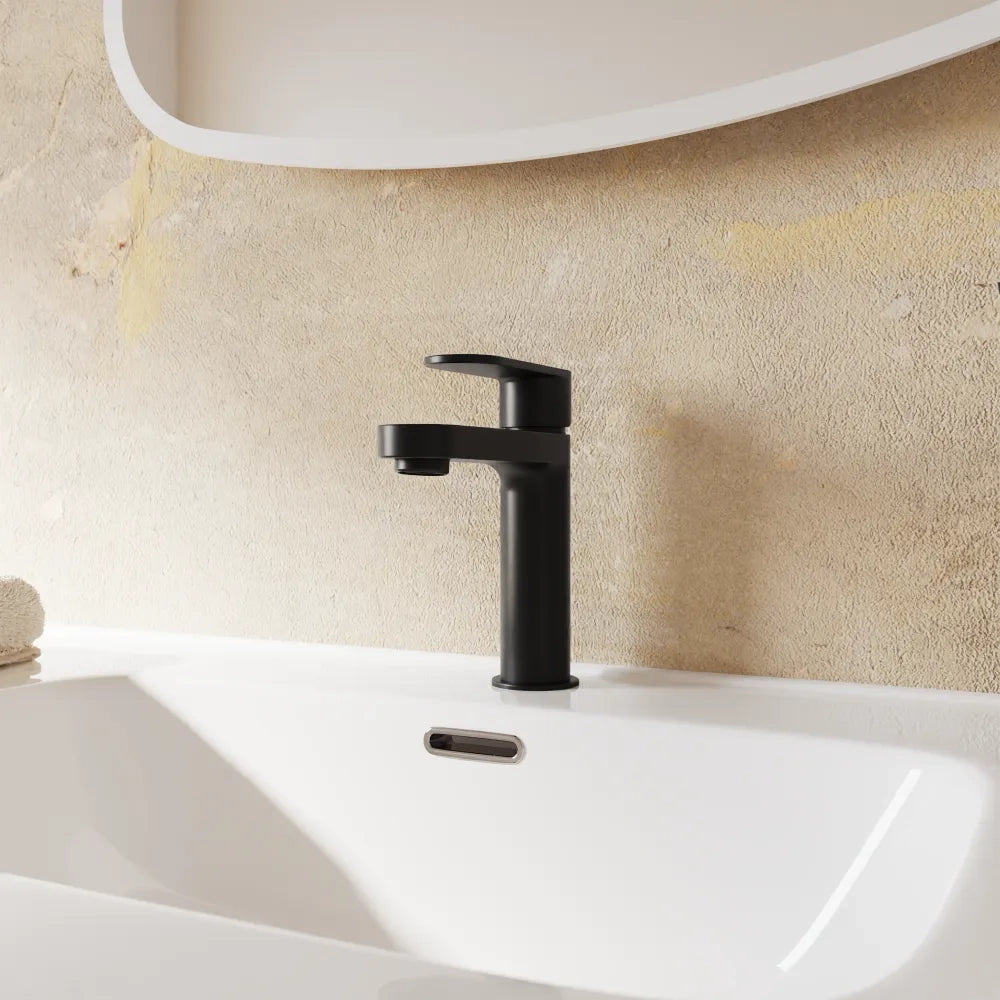 Coppia miscelatori lavabo 16cm e bidet nero opaco senza scarico | Margot