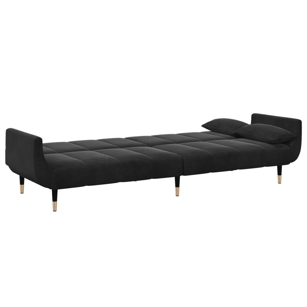 Divano Letto a 2 Posti con Poggiapiedi Nero in Velluto 3258154