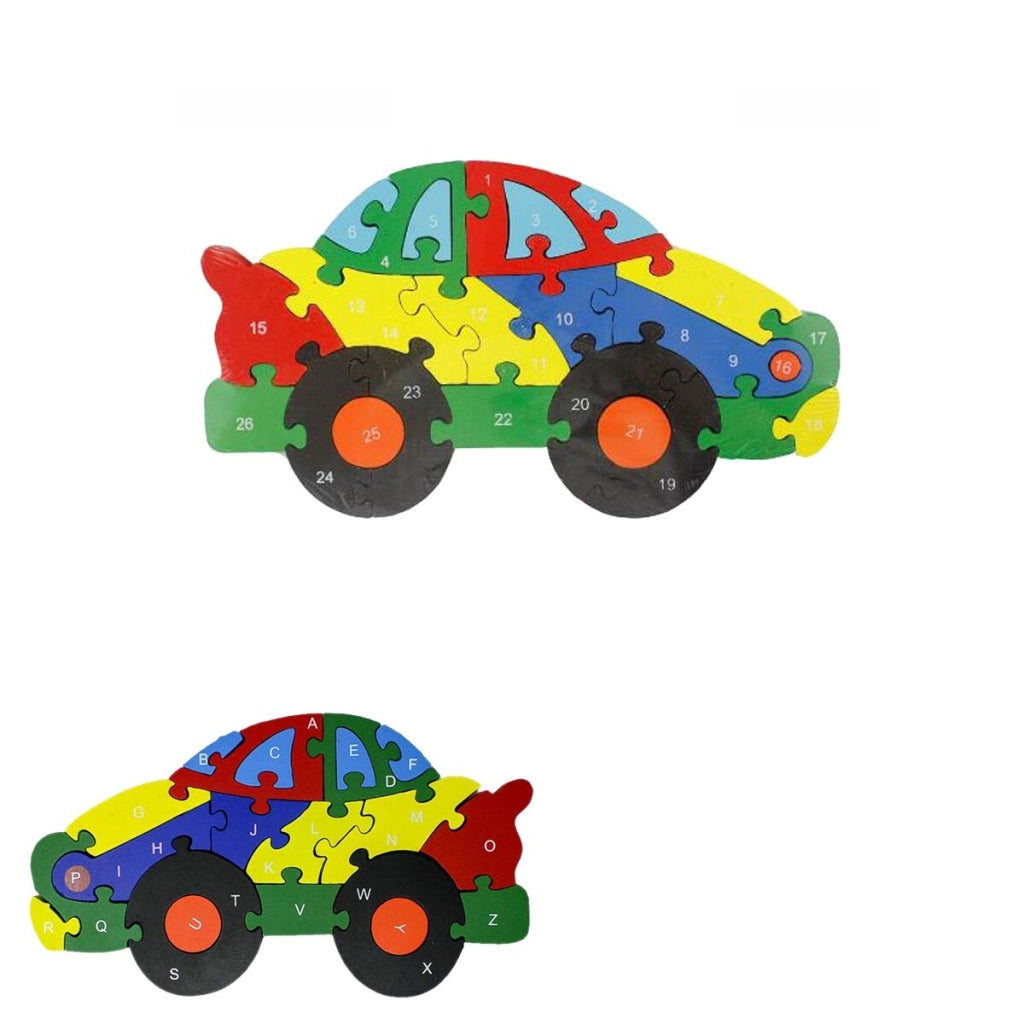 PUZZLE 3D IN LEGNO GIOCO EDUCATIVO NUMERI LETTERE BAMBINI FORMA MACCHINA 52269