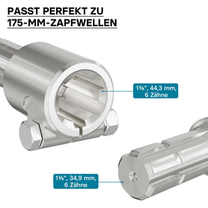 Boccola albero cardanico 175 mm Attacco albero scanalato 1 3/4" 6D Albero uscita 1 3/8" 6D Trattore